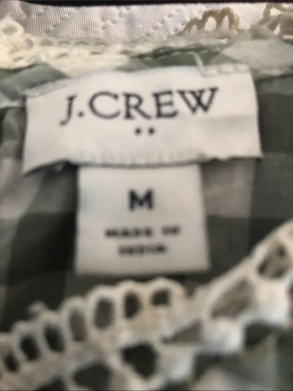 J. Crew Green and White Gingham Ruffle-Trim Blouse